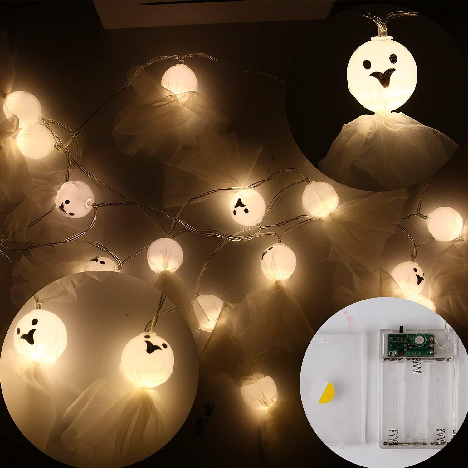 KIMOBER 20 Leds Halloween Ghost String Lights,Battery Powered Lighting Decoration for Halloween Outdoor Indoor Party image number 5