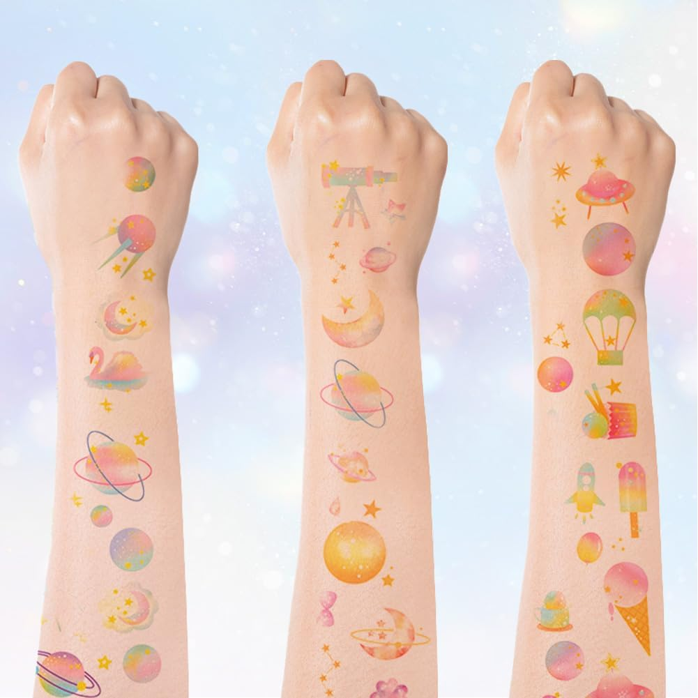 SOFPLATE 1 Box 36 Sheets Temporary Cartoon Tattoos Pastel Tattoo Stickers Bulk Pack Multicoloured Sweets Animals Astronomy Planets Stars Moon Cartoon Cute Decals for Scrapbooking DIY Crafts image number 1