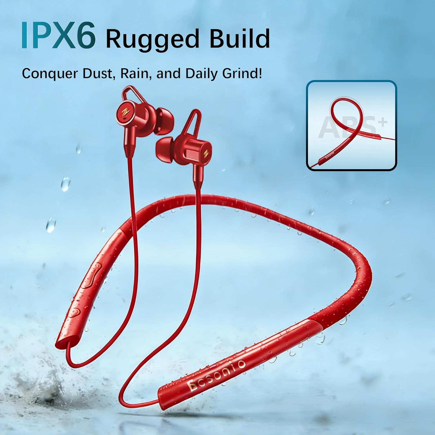 Essonio Neckband Bluetooth Earbuds with Mic Hybrid Active Noise Cancelling, 36H Playtime, IPX5 Waterproof, Comfortable Magnetic Sport Headphones for Running, Working, Traveling image number 6