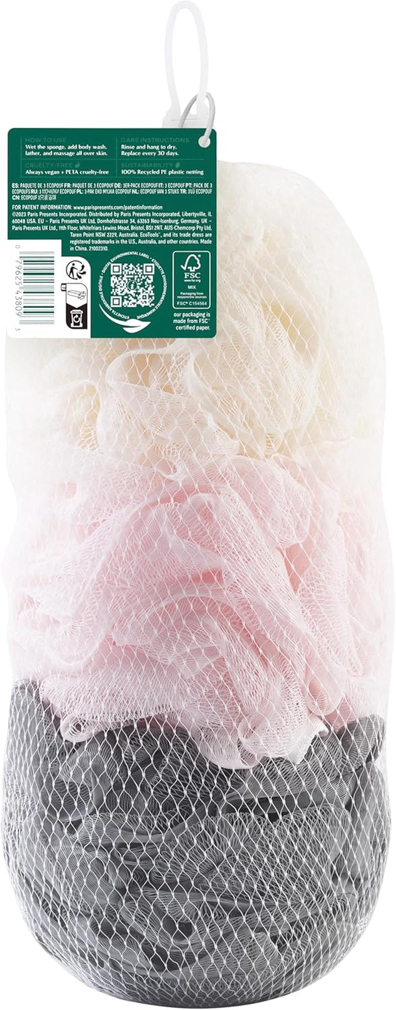 Ecotools Delicate Ecopouf (3-Pack) - Synthetic Mesh, Exfoliating Loofah - Multicolor Recycled Netting image number 2