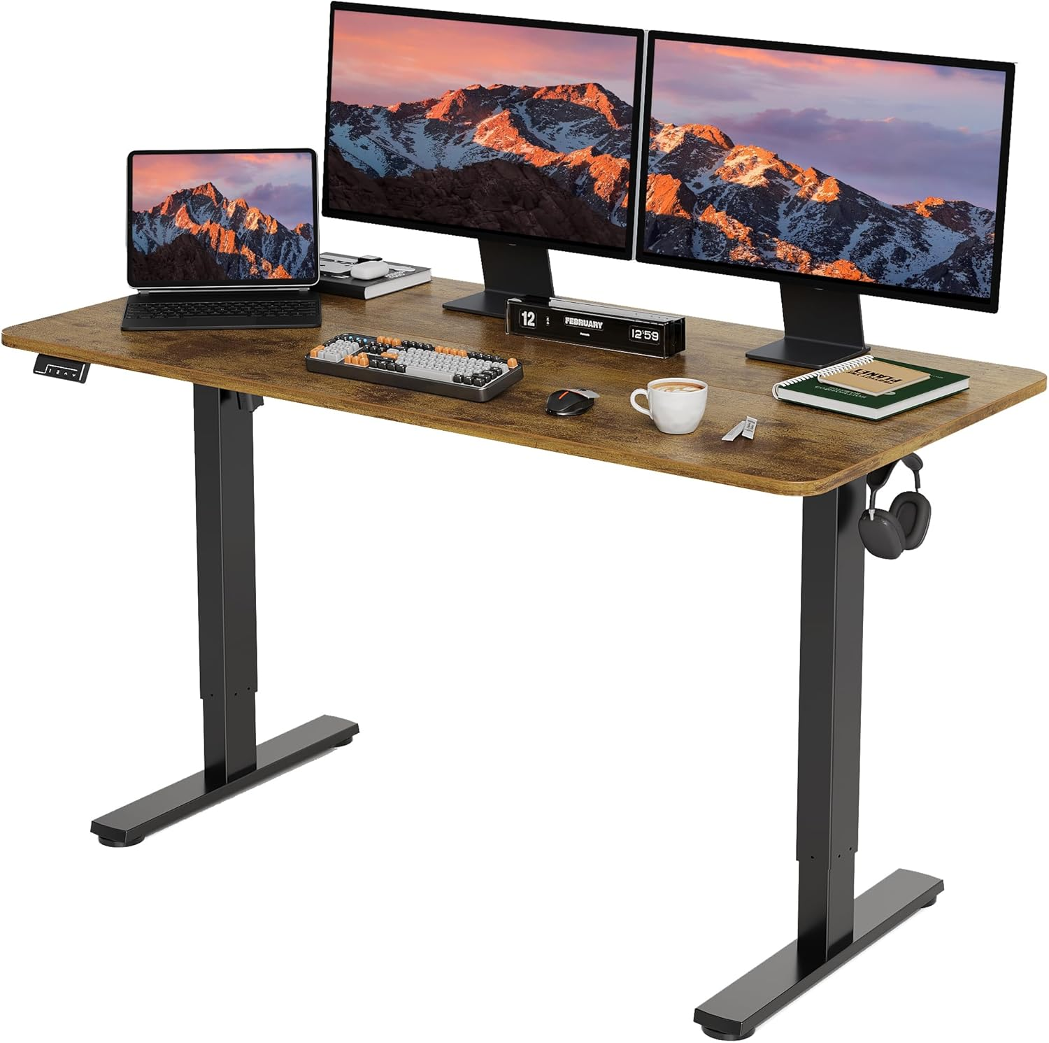 Longke Electric Standing Desk Adjustable Height, Stand up Home Office Desk, Sit Stand Desk with Memory Preset (Black, 32 Inches)
