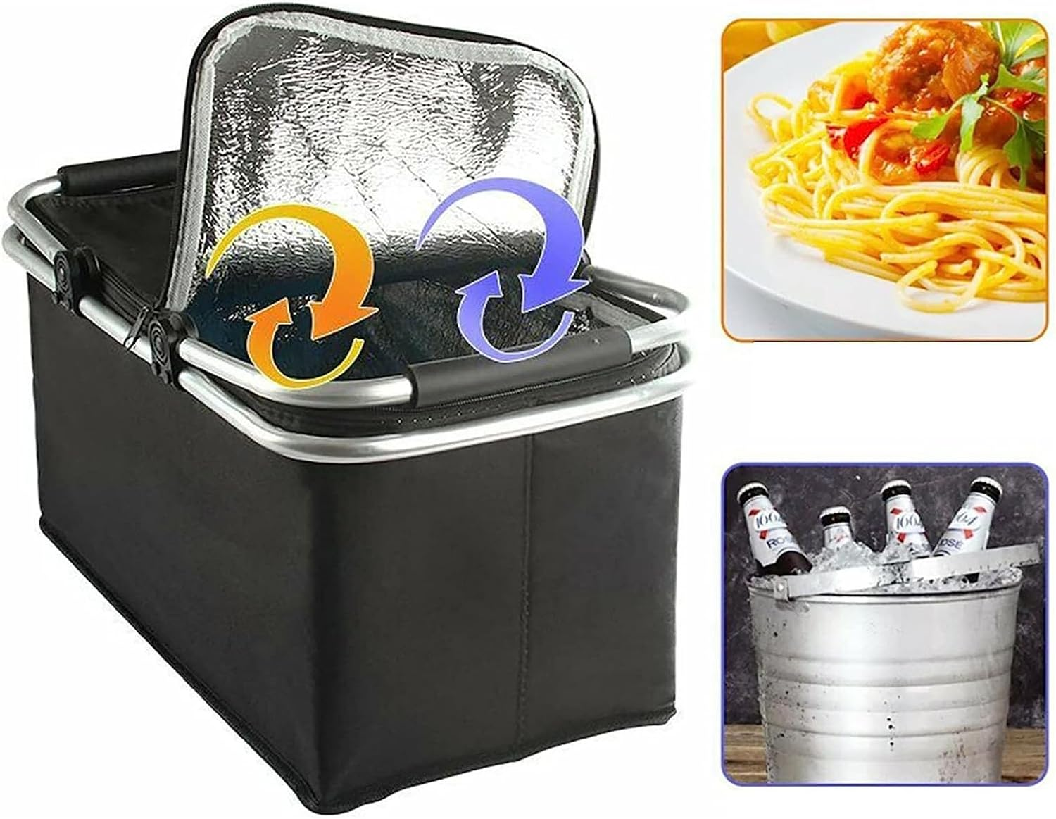 QYINXIU Insulated Picnic Basket, Collapsible Insulated Picnic Basket, Picnic Basket Insulated, 30L Portable Cooler Bag for Lunch, Grocery Shopping, Camping and Road Trips