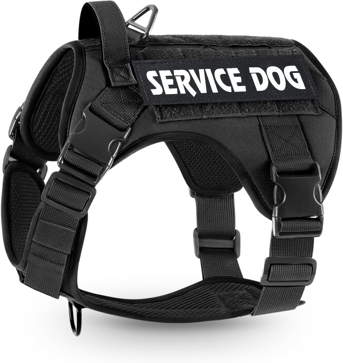 Voopet Tactical Dog Harness - Military Emotional Support Service Dog Vest with Handle & Molle for Medium Large Dogs, Easy Control No Pull ESA Dog Vest with 6 Tags for Working Training