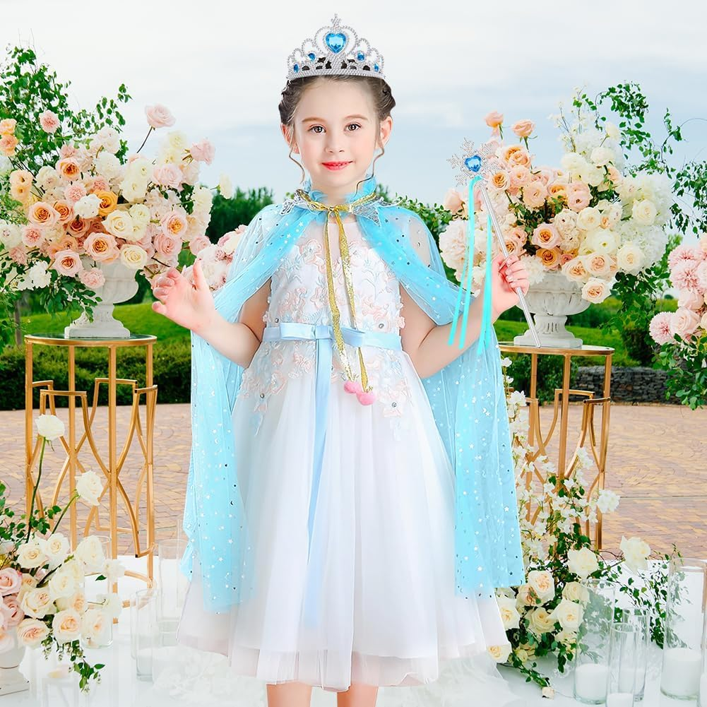 Vicloon 10PCS Princess Cape Set, Princess Dress up Cloak with Crown, Wand, Jewelry, and Bag, Princess Dress up Clothes - Pink image number 4