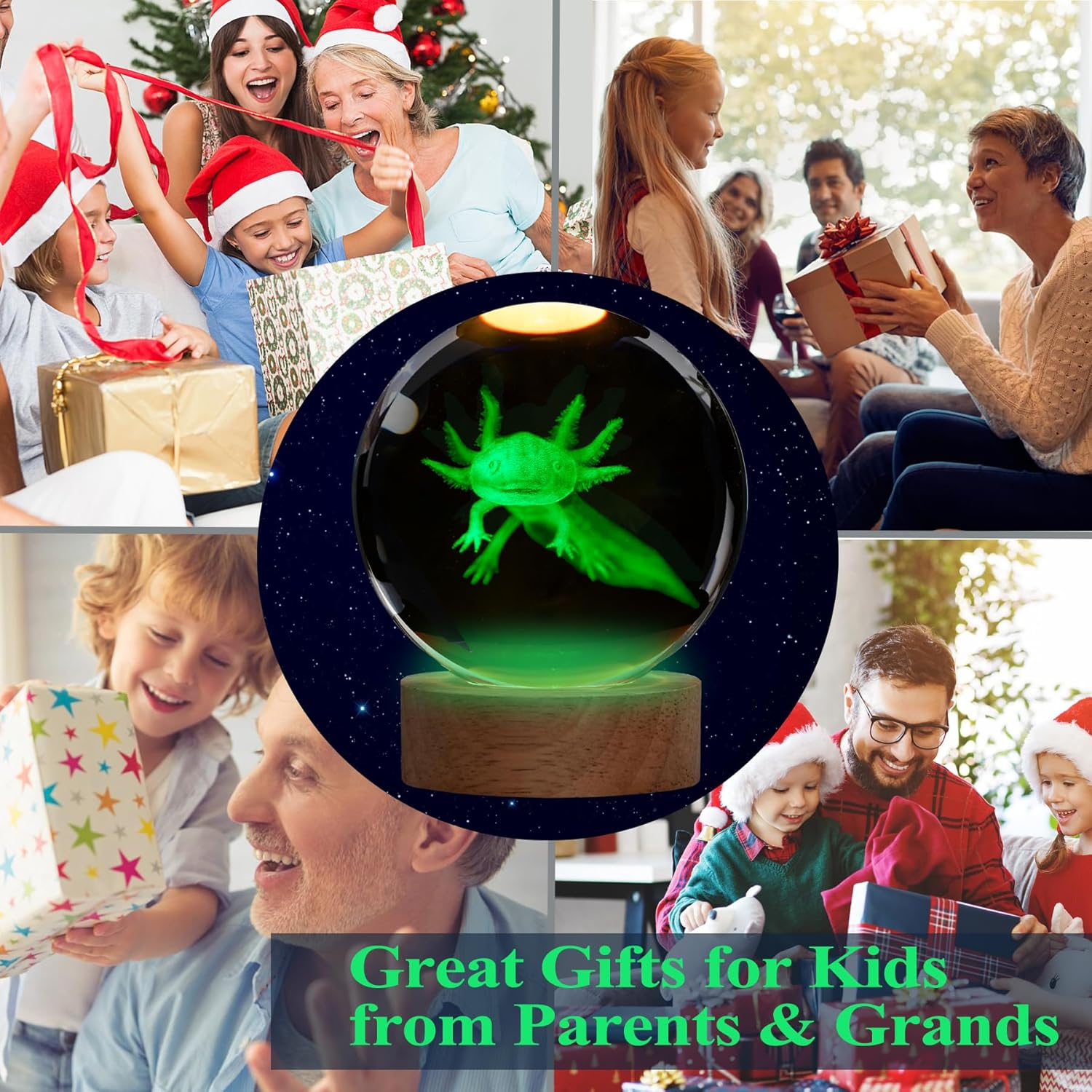 POSSHE Axolotl Night Light, 3D Crystal Ball Lamp with Remote, 16 Color, 3.15 Inch Crystal Ball, Axolotl Figurines, Room Decor, Gifts