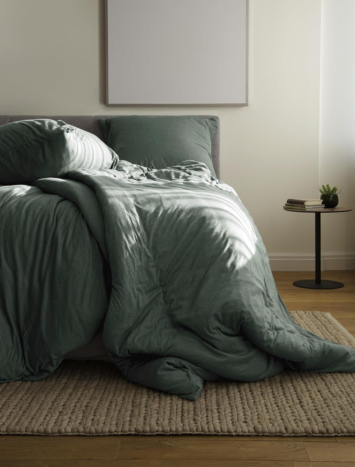 Bierbaum Bed Linen 4135, Jersey Melange Plain, Designed in Germany, Green 30, 155 X 220 and 80 X 80 Cm, Comfort Size