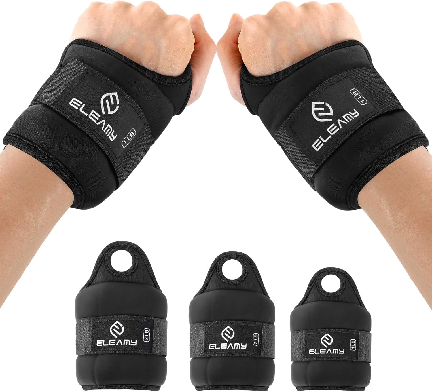ELEAMY Wrist Weights with Thumb Loops Lock for Women & Men 1Lb*2/2Lbs*2/3Lbs*2, Suitable for Walking, Running, Yoga, Aerobics，Wrist & Ankle Weights Strength Training image number 5