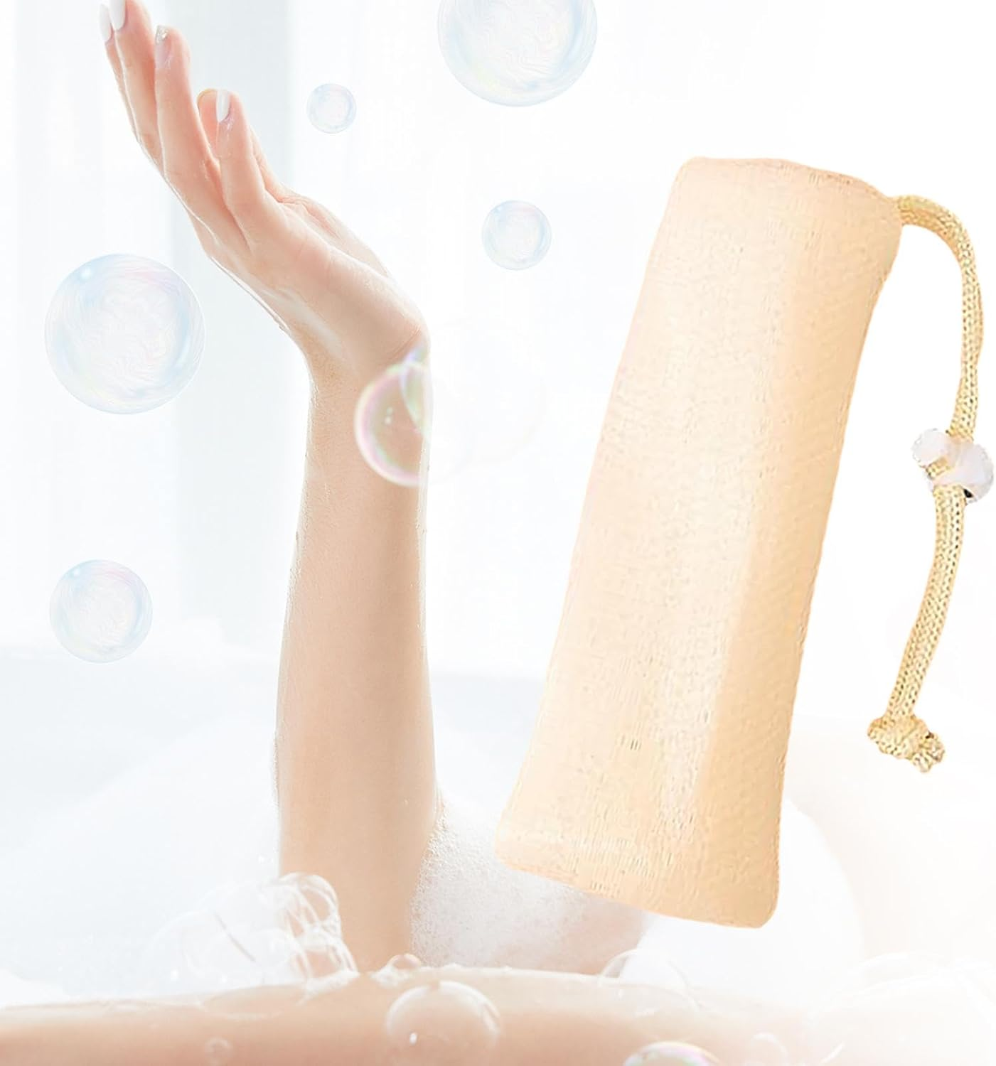 Kokiya Exfoliator Body Scrubber Soap Pocket Holder, Mesh Soap Bag, Soap Saver Pouch with Drawstring for Hotel, Beige image number 1