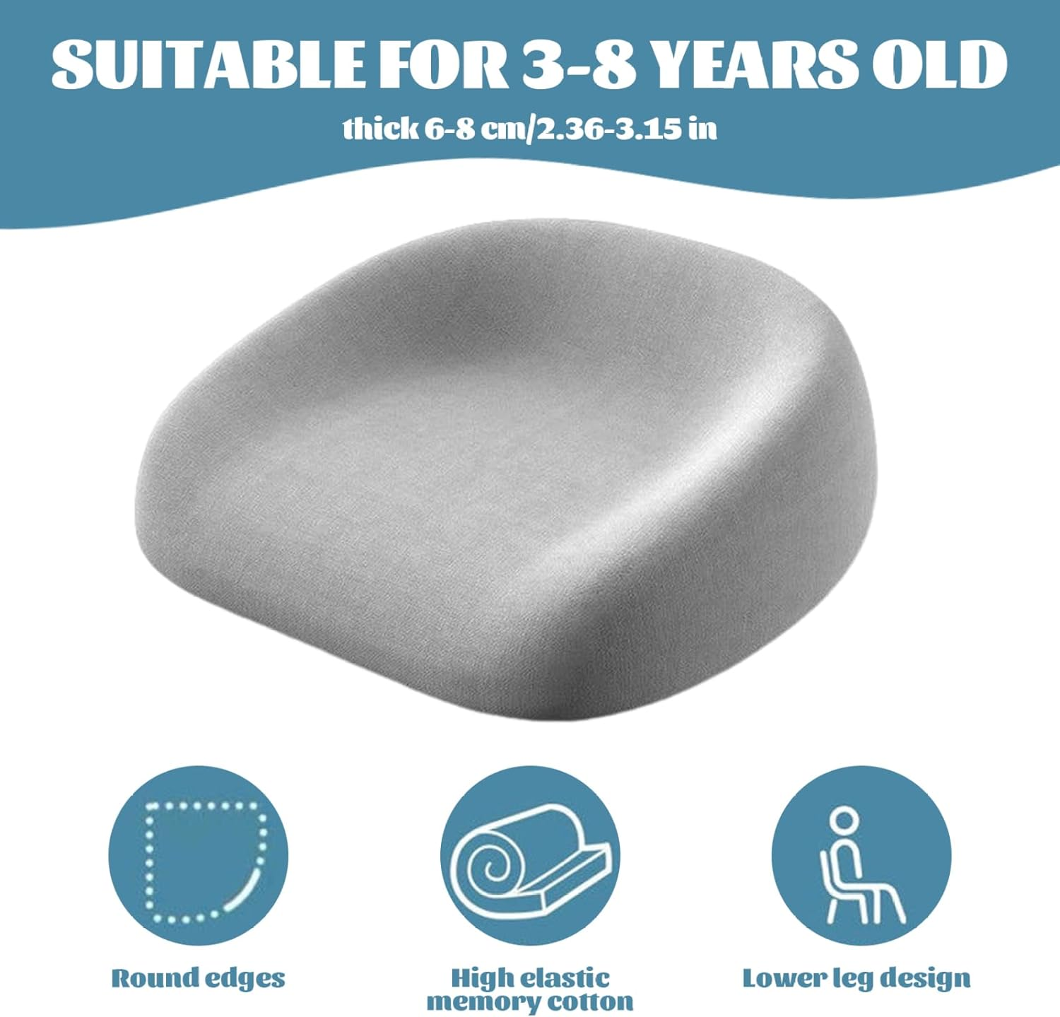 Toddler Booster Seat Square Dismountable Booster Seat with Adjustable Safety Belts Non-Slip Reusable Children for Home Restaurants Theaters Grey image number 5