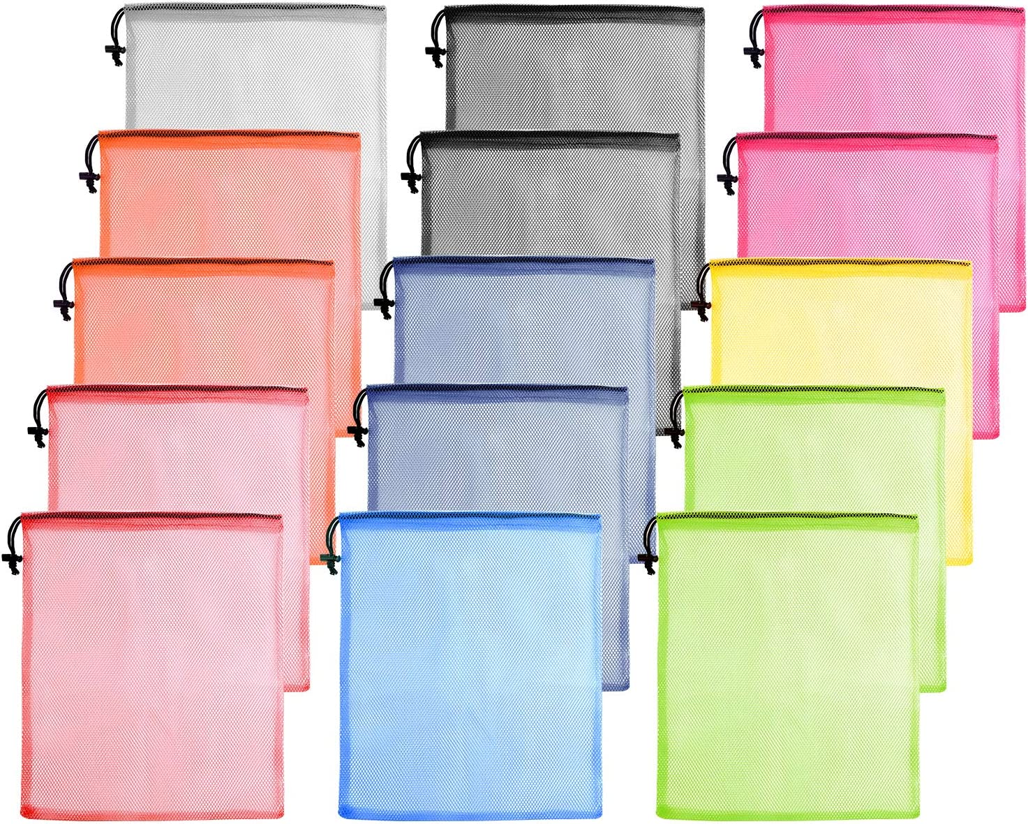 KUUQA 10 Pcs Mesh Drawstring Bag, Laundry Bag, Mesh Stuff Sack, Golf Ball Bag, Nylon Mesh Bag for Storage, Travel and Sports (Colorful, 13"X15.5")
