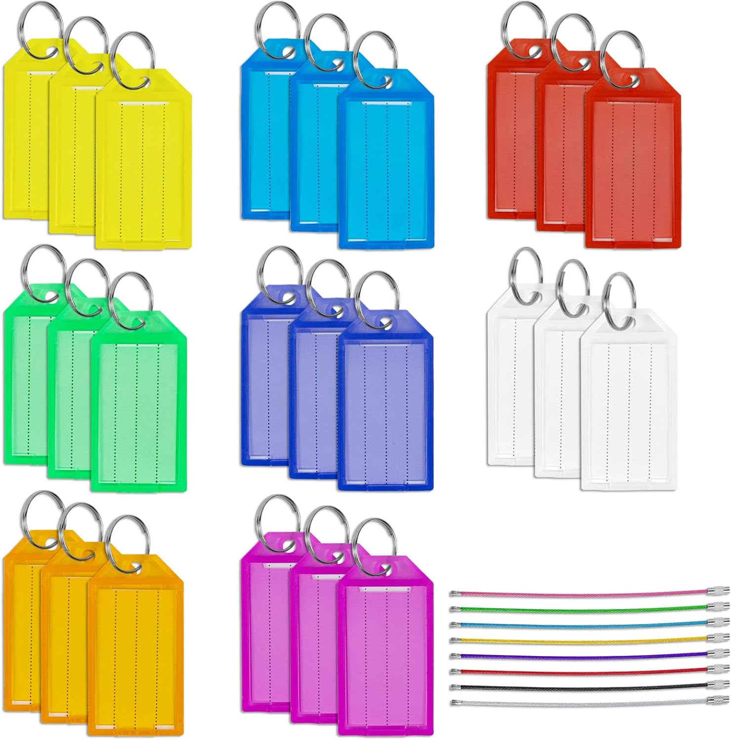 24Pcs Plastic Key Tags, 16 Pack Wire Keychain Cable Large Stainless Ring, Key Tags for ID Name Item Identifiers, Luggage image number 5