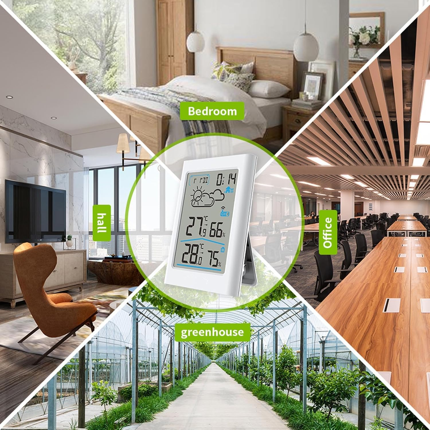 Indoor Outdoor Thermometer Wireless Weather Station, LCD Large Display Temperature & Humidity Monitor Weather Forecast with Clock image number 2