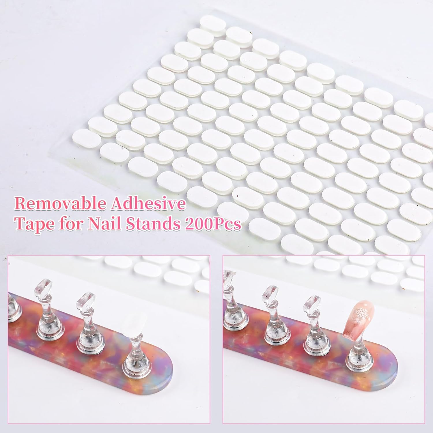 BQAN 2 Set Nail Stand for Press Ons, Magnetic Nail Holder for Painting | Display | Fake Nails Practice with 200 Pcs Adhesive Tabs, Nails Art Tools Homes and Salons Use Pearl Pink image number 6