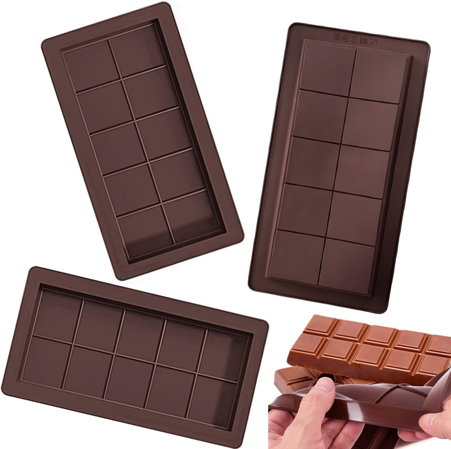 Xinghonyac 3 Pcs Deep Chocolate Bar Mold, 10 Grids Chocolate Moulds, Silicone Chocolate Bar Moulds, Non-Stick Chocolate Candy Bar Mold, Kitchen Baking Mould for DIY Chocolate, Candies, Cakes, Jelly image number 6