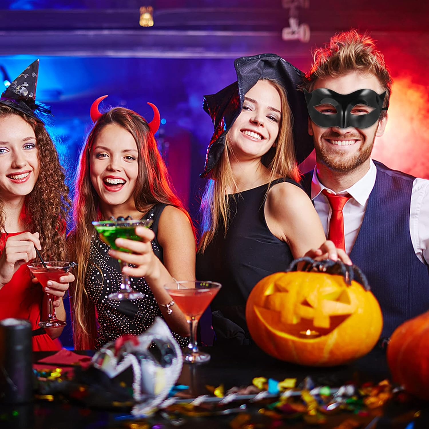 Toddmomy 1Pcs Black Masquerade Masks Costume,Classic Vintage Venetian Mens Mask Black Half Face Masquerade Mask for Theme Party Halloween Party image number 5