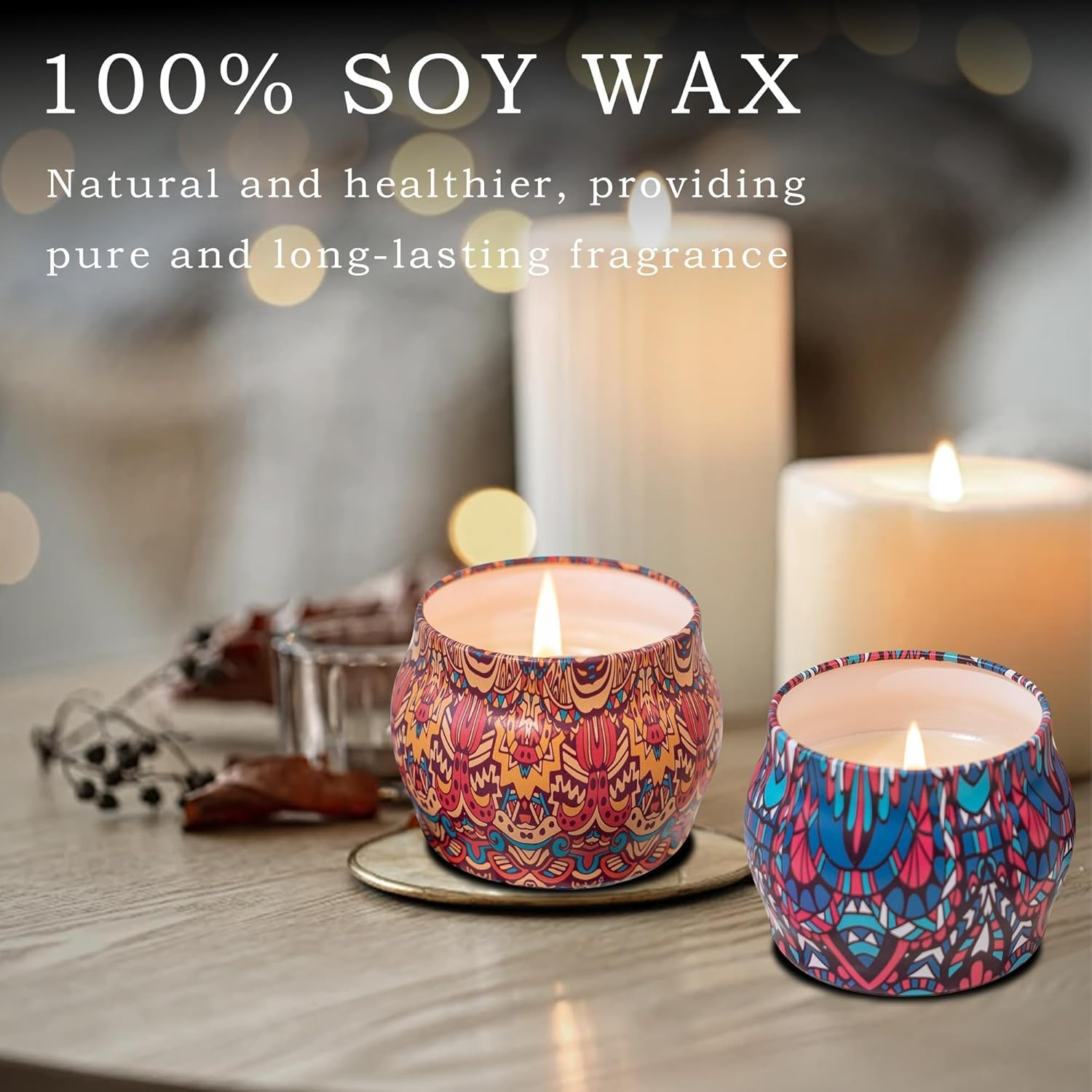 4 Pack Scented Candles Gift Set 130G X 4 Pure Natural Soy Wax, Portable Travel Aromatherapy Tin Jar DIY for Thanksgiving, Christmas, Valentine'S, Mother'S Day, Birthday, Women & Mom image number 4