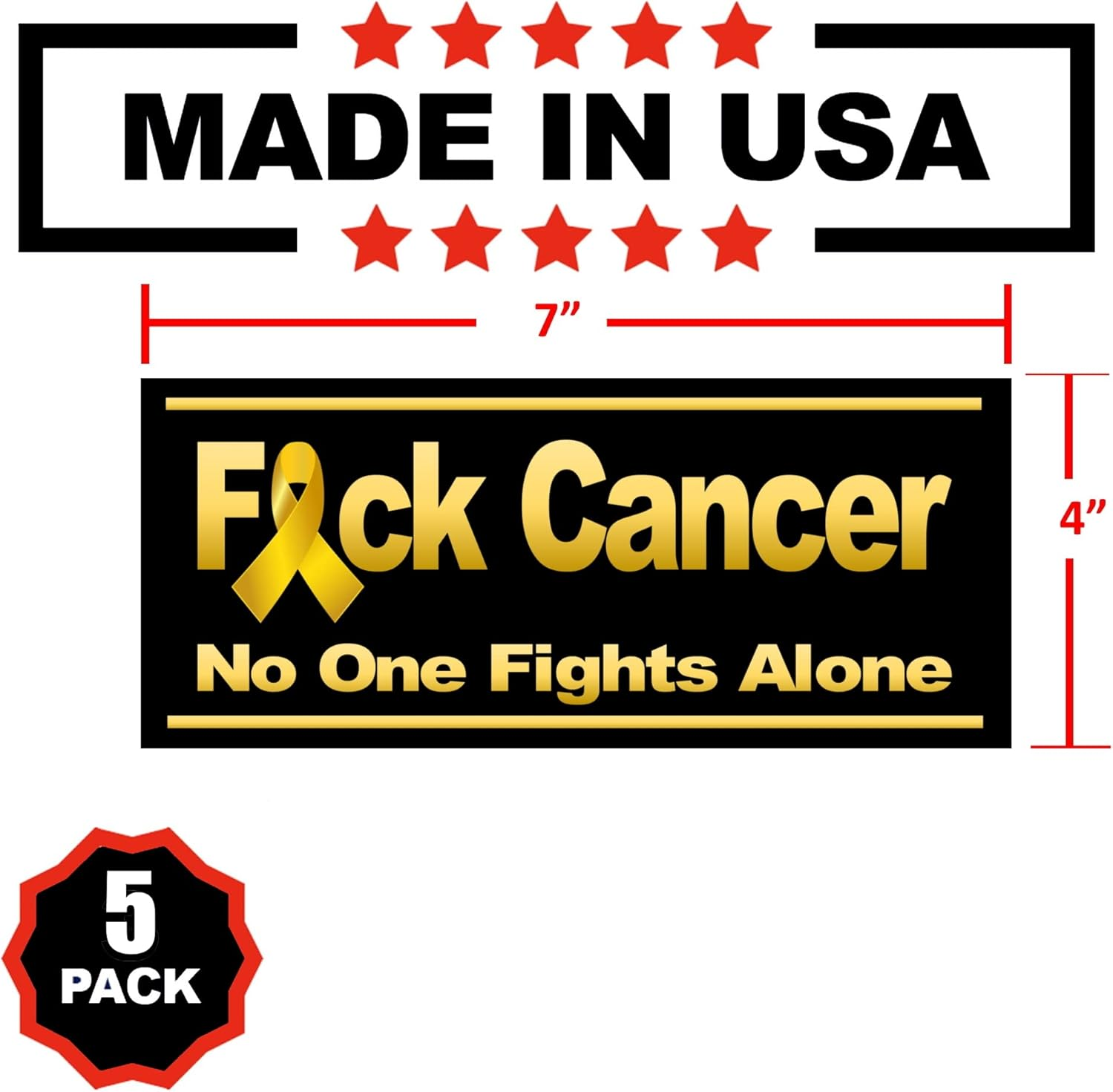ACTIONX F Cancer (5 Pack) 7" X 3" Pediatric Cancer Stickers for Car, Truck, Laptop Window - Humorous, Bold Typography, Vinyl, Outdoor, Rectangular, Single Use, Letter Print, Powder Coated image number 4