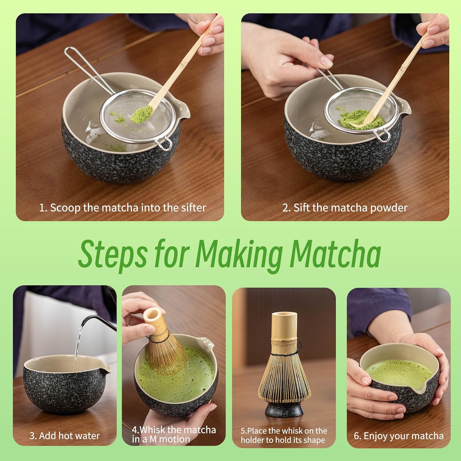 TEANAGOO Matcha Set, 7 Pcs Matcha Whisk Set for Ceremony, Matcha Kit Junware-Blue, Matcha Tea Set for Making Breakfast/Matcha Latte, Great for Matcha Lover, Matcha Whisk and Bowl with All Accessories