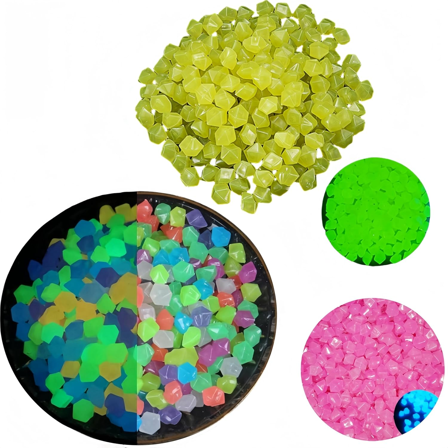 Glow Rocks, Decoration in the Dark Luminous Stones, 300 Pcs Glow Pebble for Walkways, Garden, Yard, Aquarium, Fish Tank, Lawn, Indoor and Outdoor Decor (Contains 3 Colors) image number 1
