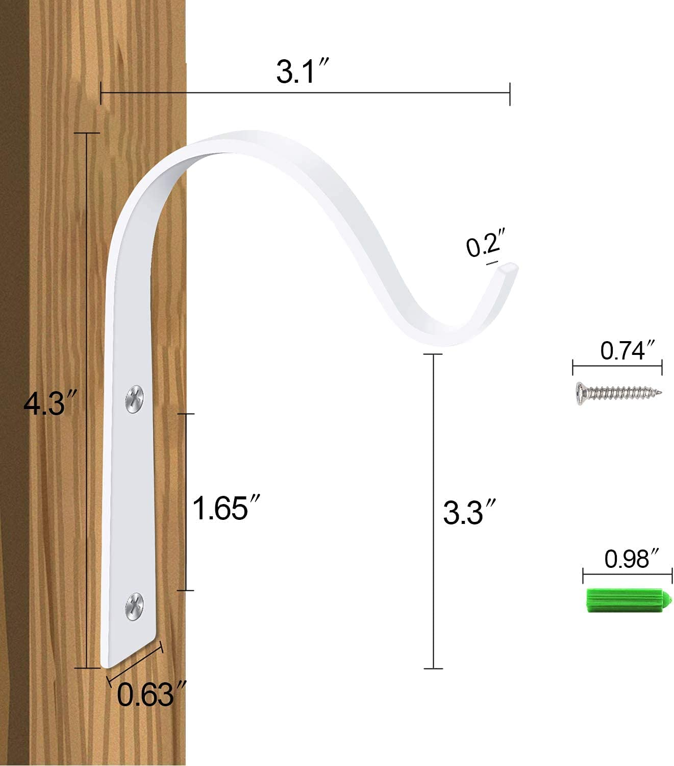 Iron Wall Hooks - 2 Pack White Metal Lantern Bracket Decorative Coat Hook for Hanging Lantern,Bird Feeders,Wind Chimes,Plant Planter,Coat, Indoor Outdoor Rustic Home Decor image number 6