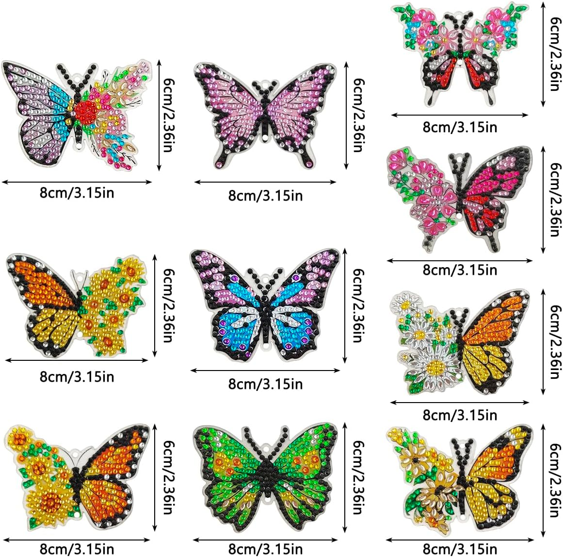 10 Set Butterfly Diamond Art Painting Wind Chimes, Finegood 5D Diamond Art Crystal Suncatcher Kits Double Sided Hanging Sun Catchers for Windows Garden Home Decor image number 4