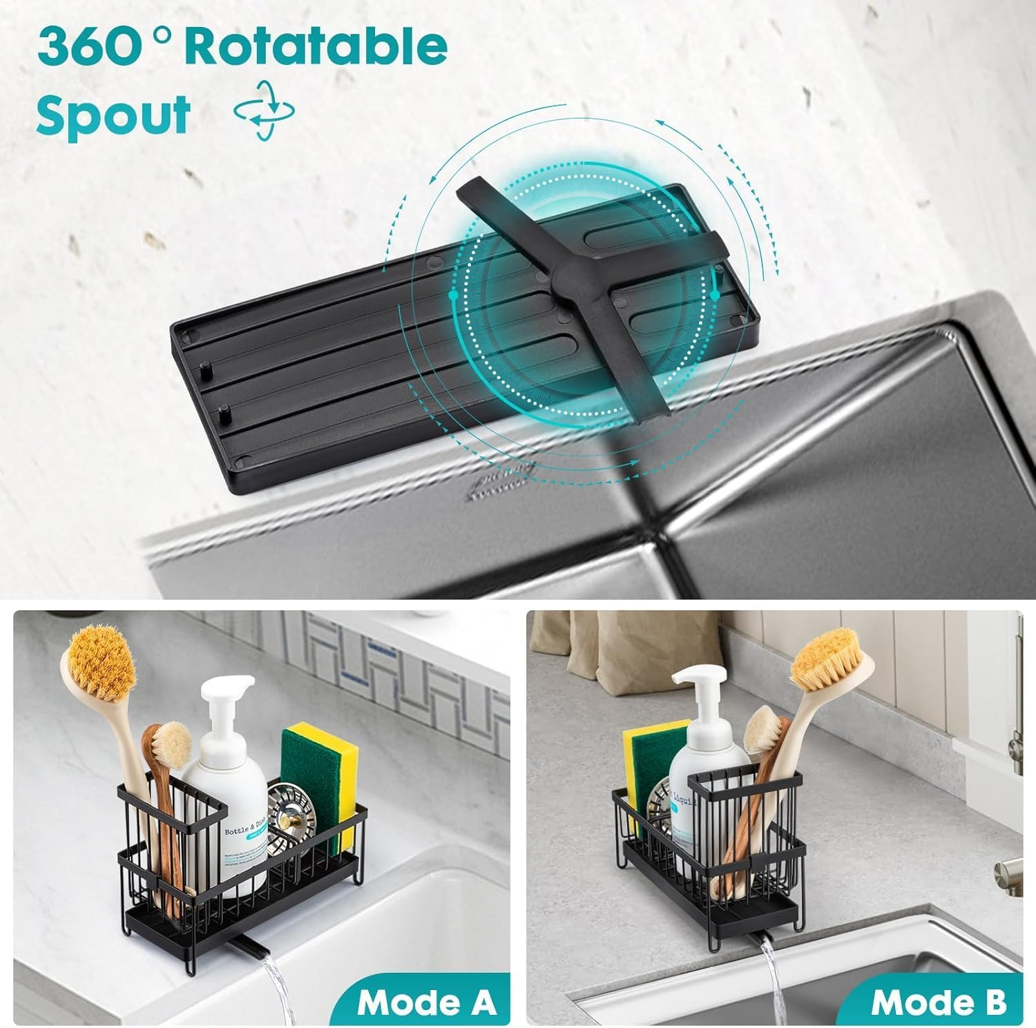 Kitchen Sink Caddy, Sponge Holder for Sink with Self Draining Tray，Rustproof Kitchen Sink Organzier and Storage with Brush Holder image number 1