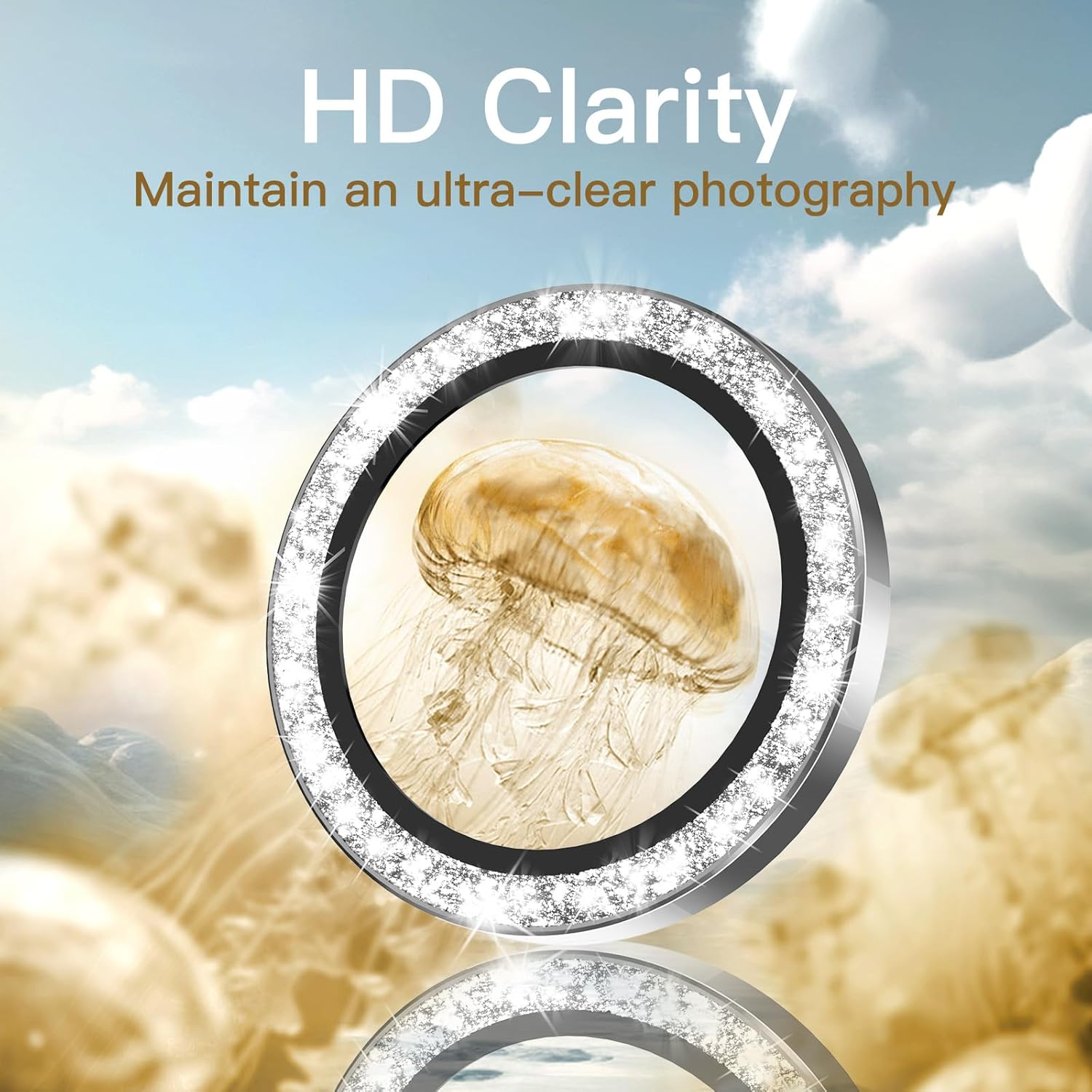 Jetech Camera Lens Protector for Iphone 15 Pro 6.1-Inch and Iphone 15 Pro Max 6.7-Inch, Bling Glitter Individual 9H Tempered Glass Metal Ring Cover, HD Clear, 1 Set (White Titanium)