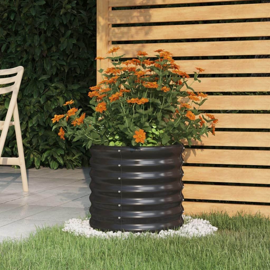 Round Shape Garden Planter Powder-Coated Steel 80X80X68 Cm Silver