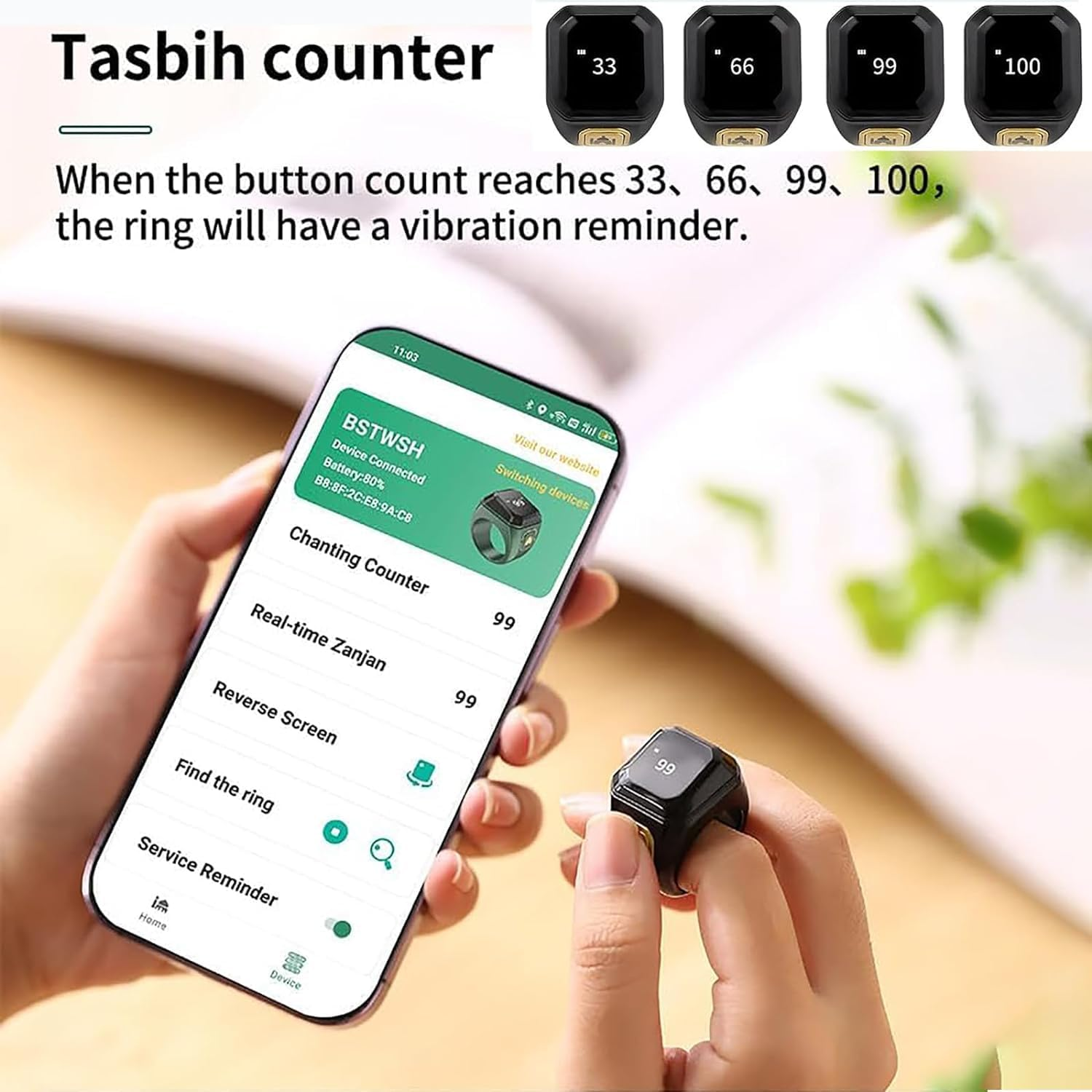 YUENTOEN Finger Tally Counter Clicker, Digital Tally Counter Ring with 0.49In Screen, APP Support, Prayer Reminders, Easy Count, Lightweight and Portable (18Mm) image number 1