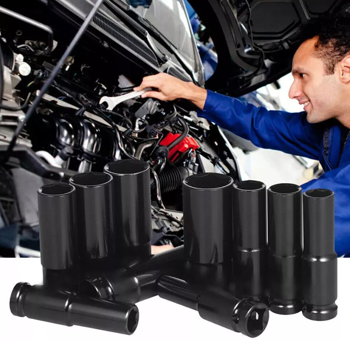 AIMALL 10PCS 1/2 Inch Deep Impact Socket Set, 10-24Mm CR-V Hex Sockets, Radius Corner Design, Heavy Duty Black Oxide Wrench Kit for Auto Repair & Maintenance image number 5