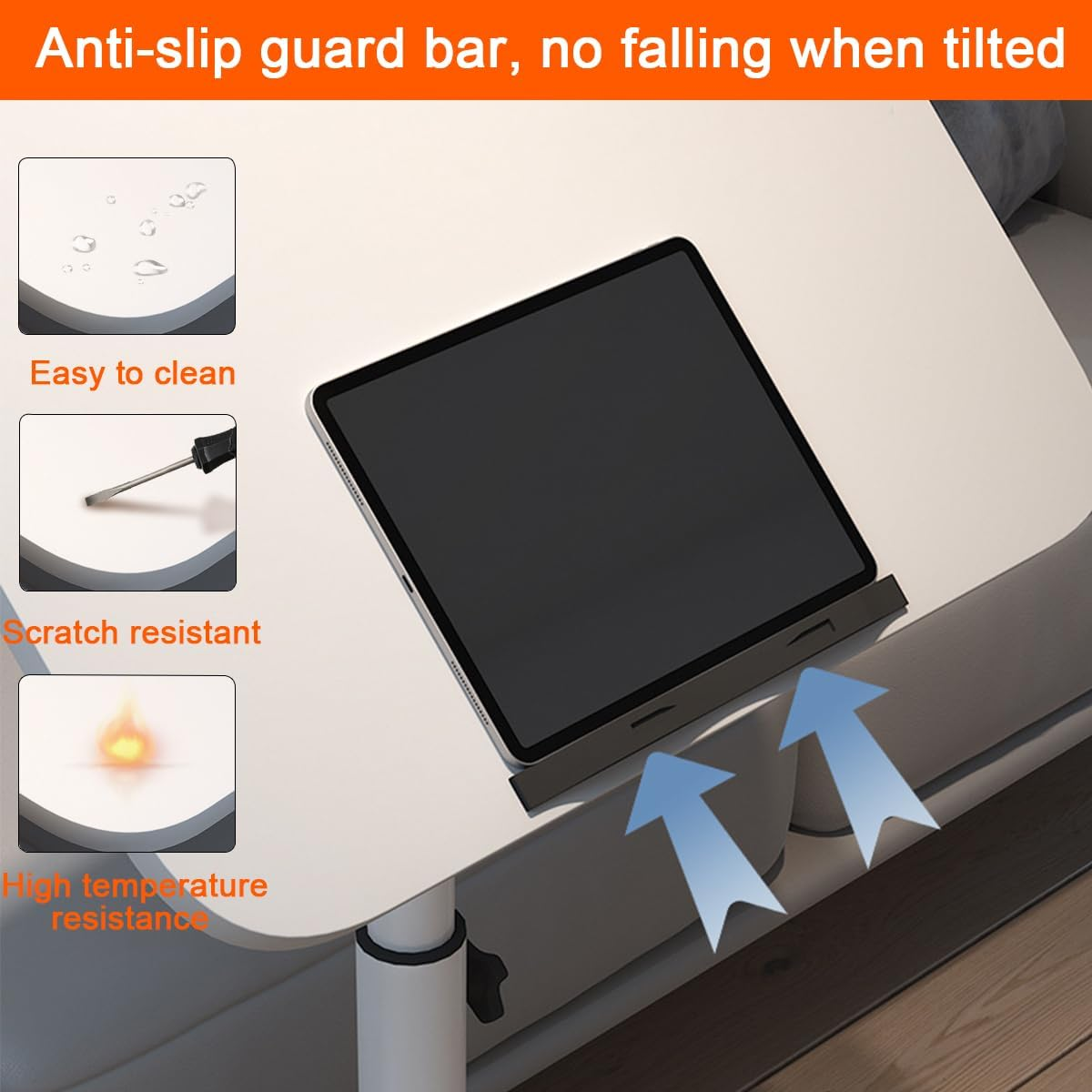 Mobile Overbed with Wheels, Height Adjustable Laptop Table with Shelf, Portable Home Office Desk Mobile Laptop Computer Standing Desk Cart with Tray for Work Study Reading image number 2