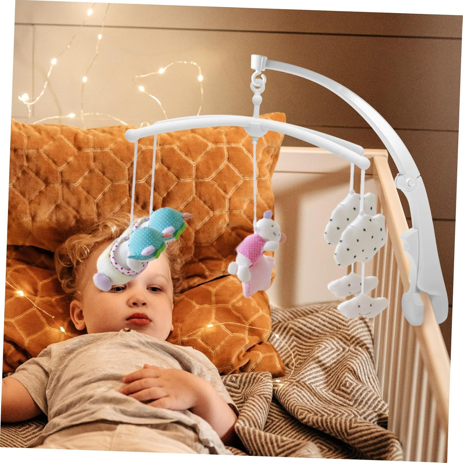 Yardwe Crib Mobile Holder Crib Mobile Hanger Arm Rotatable Wood Grain Nursery Bed Bell Stand DIY Decoration