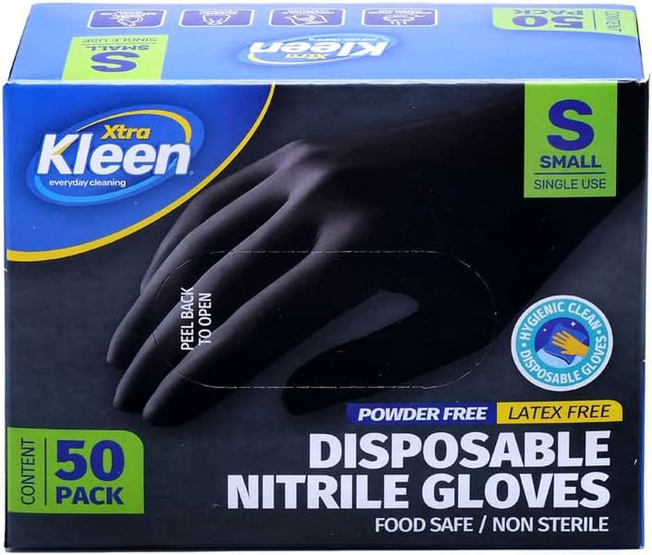 Xtra Kleen Nitrile Powder Free Disposable Gloves, Black, Small (Pack of 50) image number 6