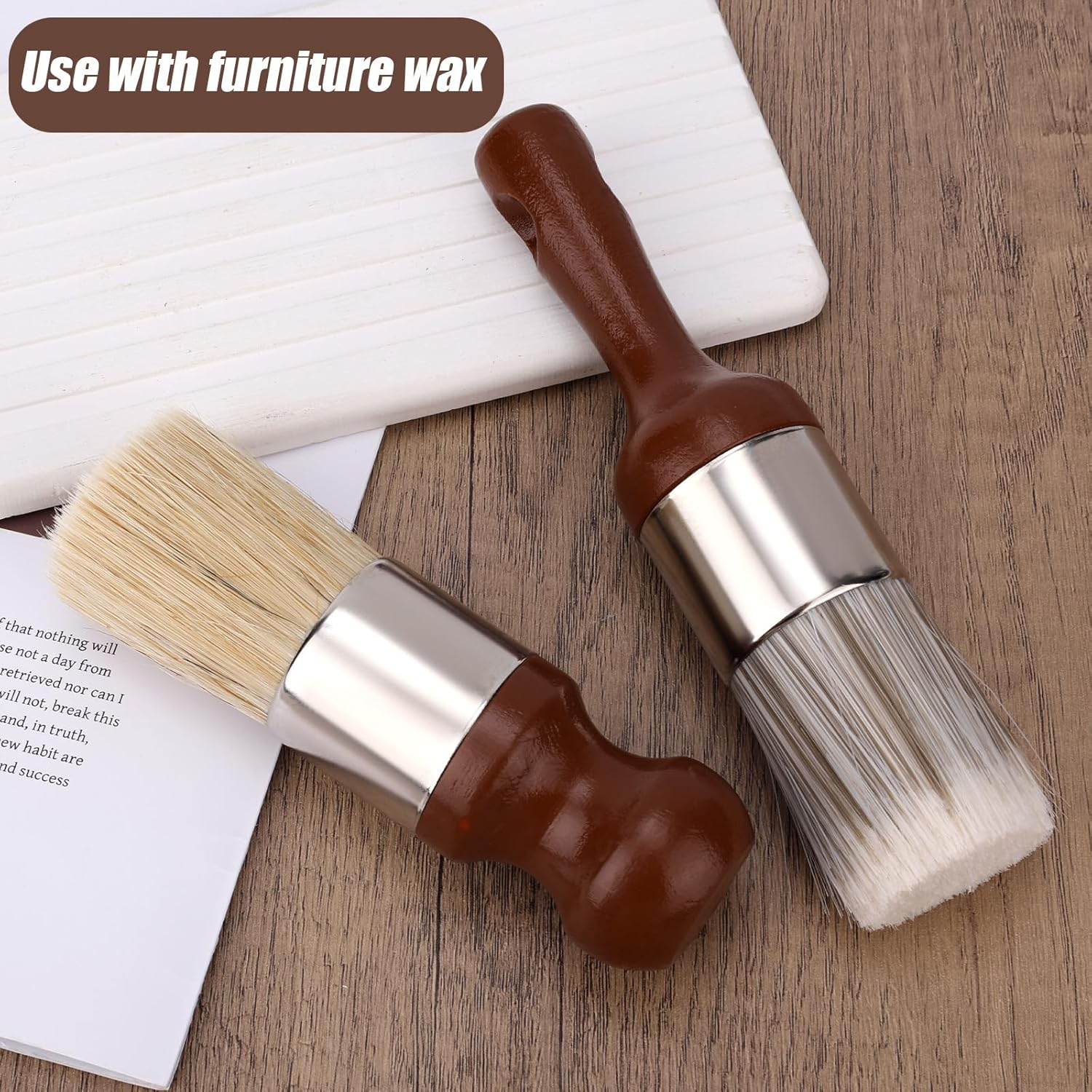 2Pcs Salve Brush for Furniture, 2 Style Leather & Wood Care Brush Tool with Soft Bristles Ergonomic Handle Furniture Wax Applicator for Car Interiors & Home Cleaning Maintenance image number 4