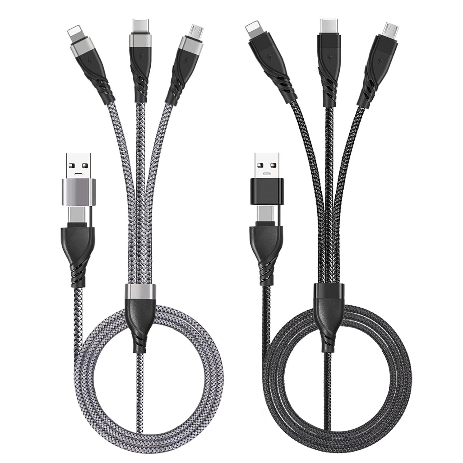 Multi Charging Cable, 1.2M Universal 5 in 1 Multiple USB Cable Fast Charging Cord with Type C/Micro USB/IP Port, Universal Charger for Cell Phone, Tablets, Samsung Galaxy, Huawei and More(2 Pack)