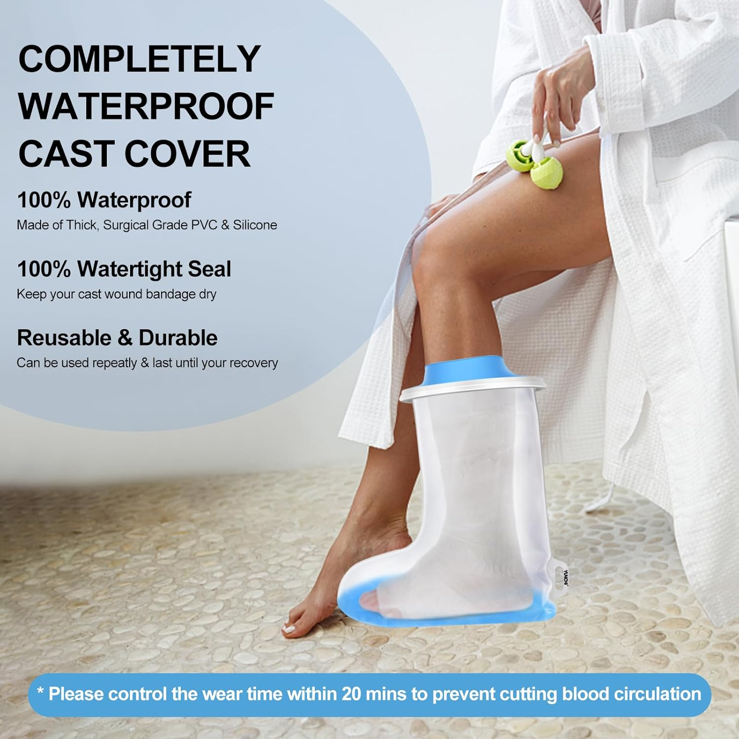 YUNCHI Waterproof Foot Cover for Shower Adult, Foot Cast Covers with Non-Slip Padding Bottom, Watertight Ankle Foot Cast Protector for Surgery Bandage Dressing Wound, Reusable image number 3