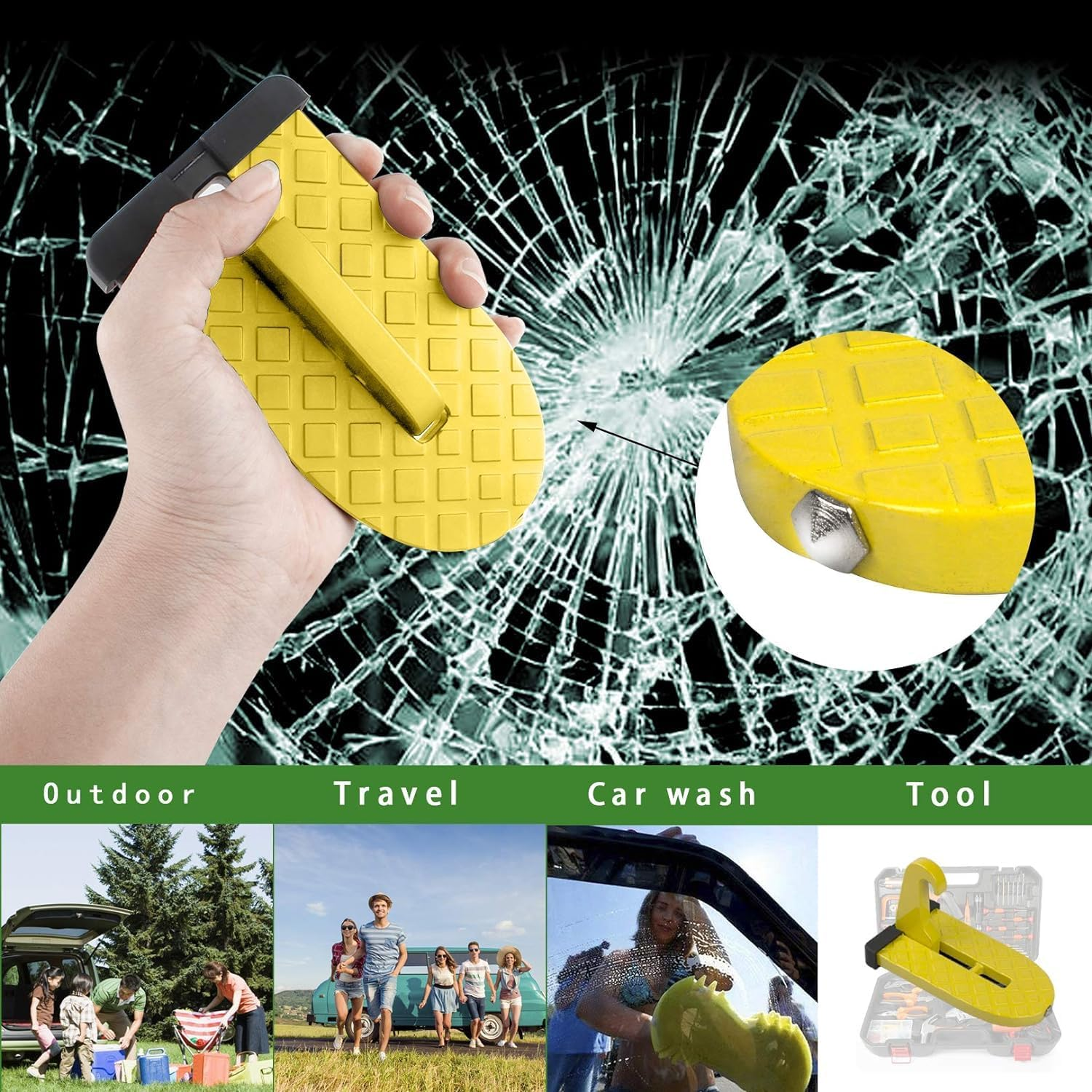 Car Doorstep Vehicle Hooked Folding Ladder Foot Pegs Pedal with Safety Hammer Function for Easy Access to Car Rooftop U Shaped Doorstep Compatible with SUV RV Off-Road (Yellow) image number 1