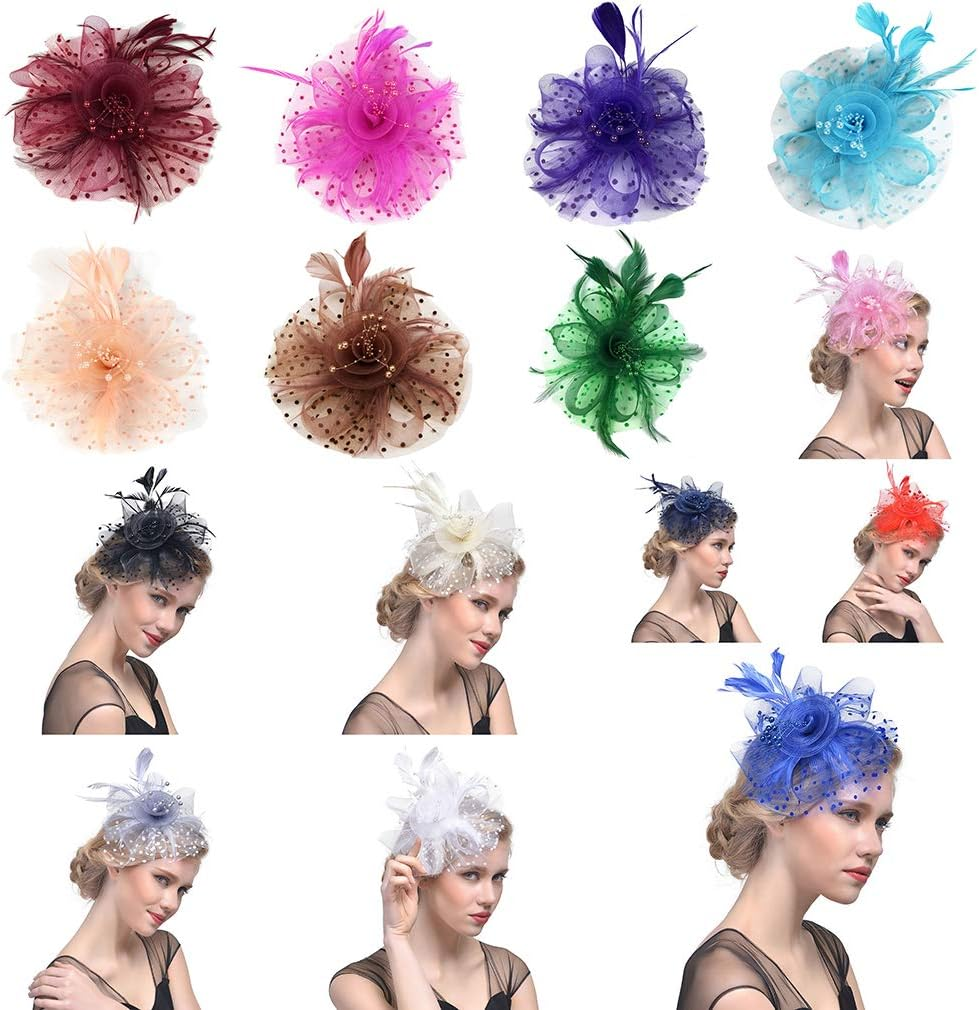 Beaded Feather Net Flower Bridal Derby Hat Fascinator with Clip Hairband image number 3