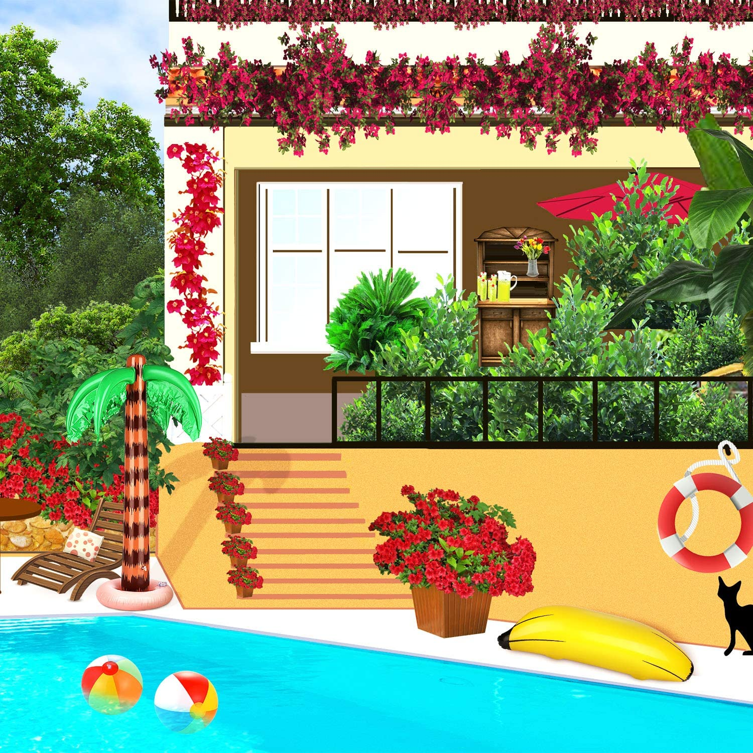 Meekoo 6 Pieces Inflatable Palm Trees Jumbo Coconut Trees Colorful Beach Balls Rainbow Color Balls Beach Inflatable Bananas for Hawaii Beach Luau Party Backdrop Decoration image number 4