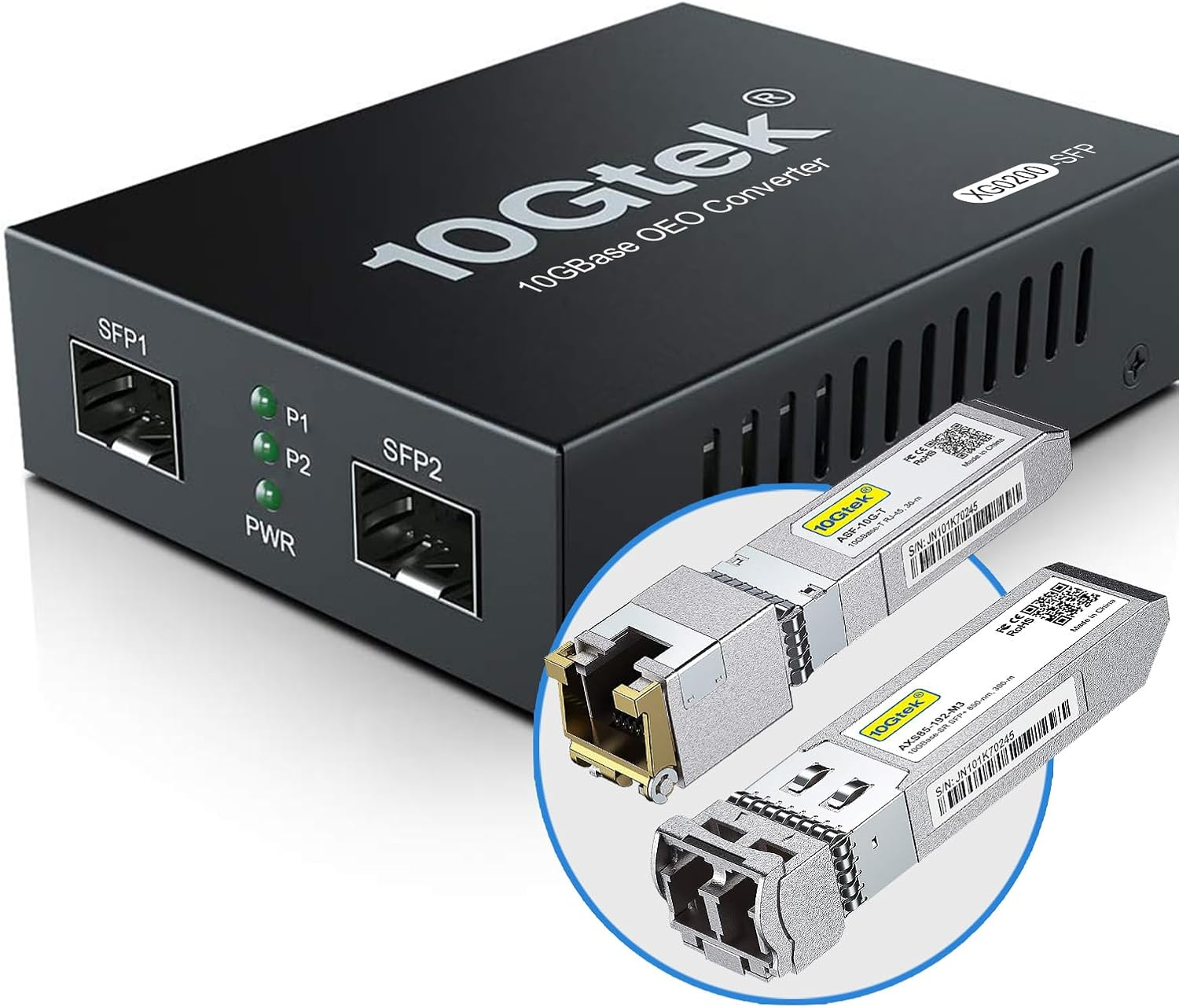 SFP+ Media Converter G0200-SFP (Kit #31), 10Gbase-T Reach 30 Meters, SFP+ SR Module, 300 M, MMF, 850 Nm