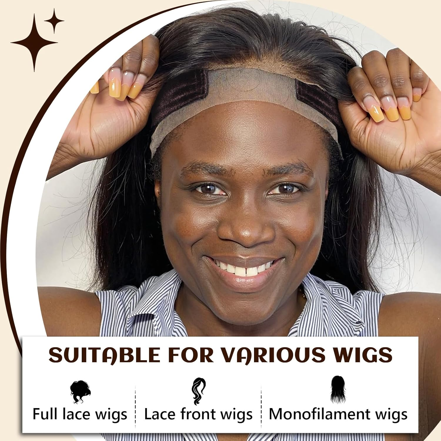 OFBIC Lace Wig Cap for Women Non Slip, Glueless Wig Grip Cap with 4X5 Transparent Swiss Lace Front, Adjustable Wig Cap with Velvet Grip Band (Brown)