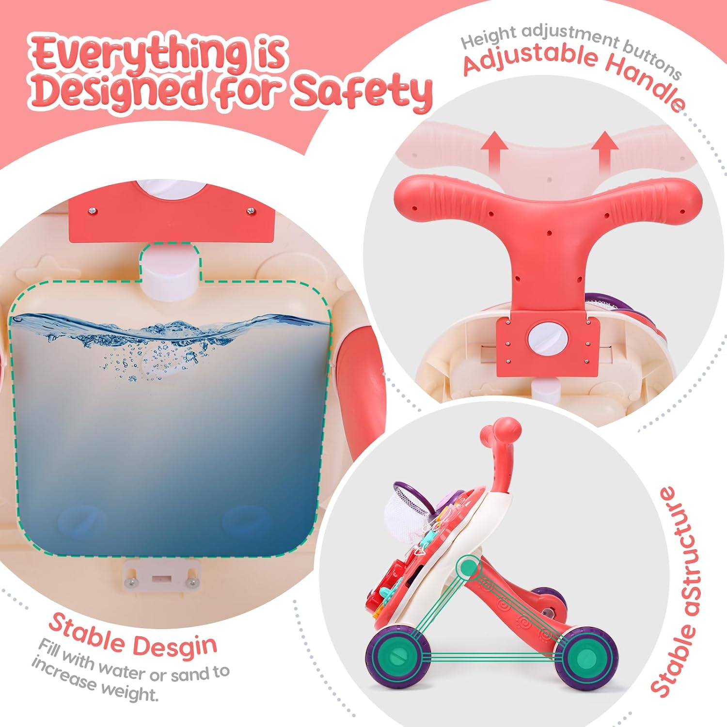 CUTE STONE Baby Learning Walker for Boys Girls, 2 in 1 Sit-To-Stand Learning Walker and Activity Center, Baby Walking Toy, Early Learning Push Toy for Infant image number 5