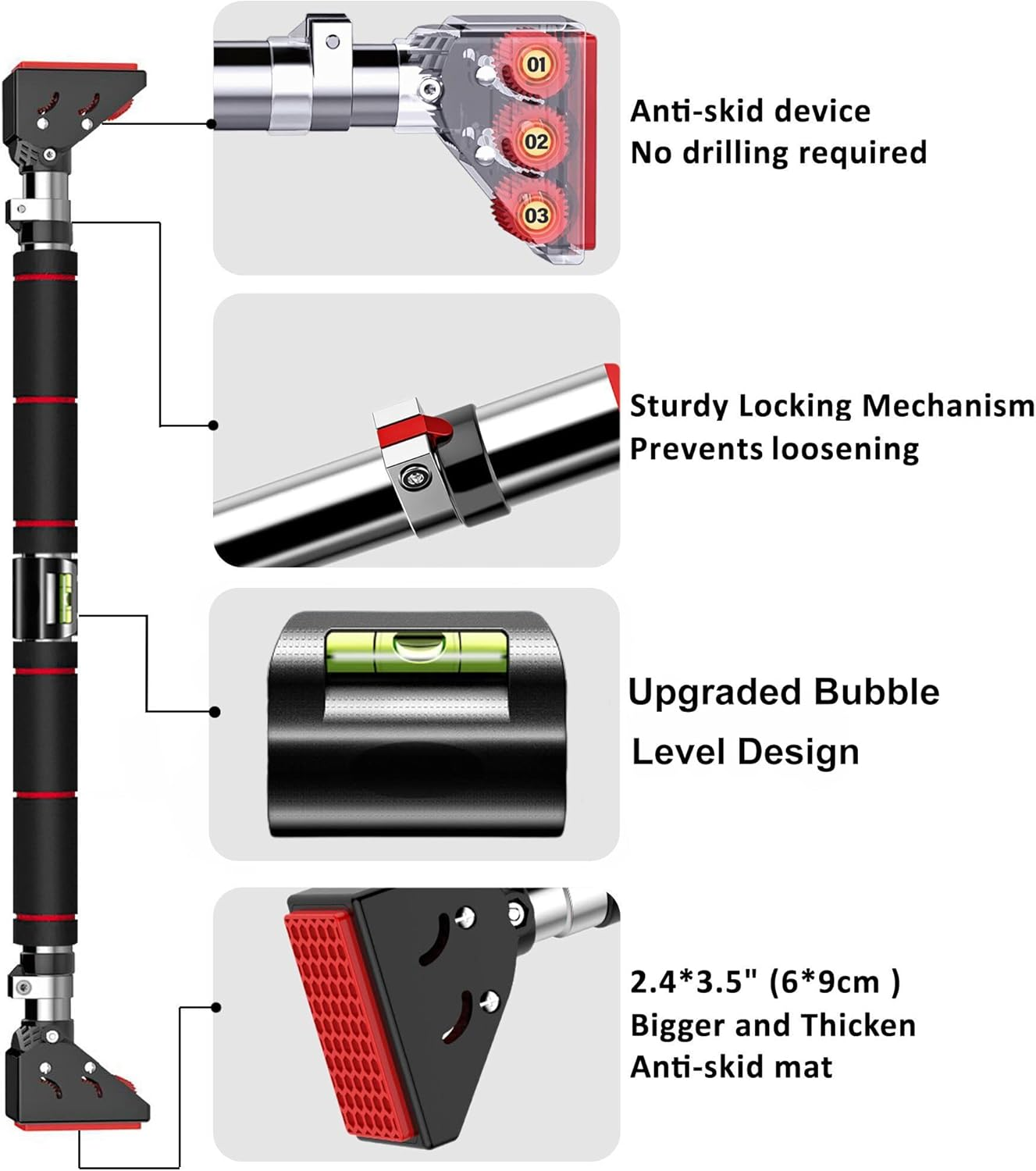 Pull up Bar No Screw Installation Doorway Chin up Bar Adjustable Width Locking Mechanism Fitness Workout Bar Home Gym Equipment image number 4