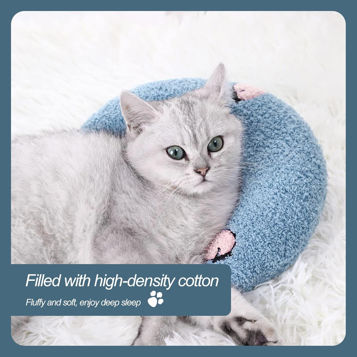 Andiker Pillows for Cat, U Shape Soft Fluffy Cat Pillow for Cat to Lay on Cat Bed Pillow Ultra Soft Pet Pillows for Cat Fluffy Cat Pillows for Indoor Cats and Puppies to Improve Sleep Quality(Blue) - Blue image number 5