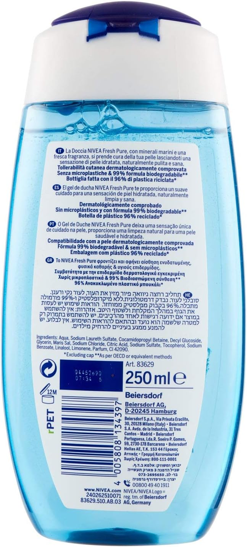 Nivea Shower Gel Fresh Fitness, Marine Minerals and Regenerating Fragrance, 3 Packs of 250 Ml image number 1