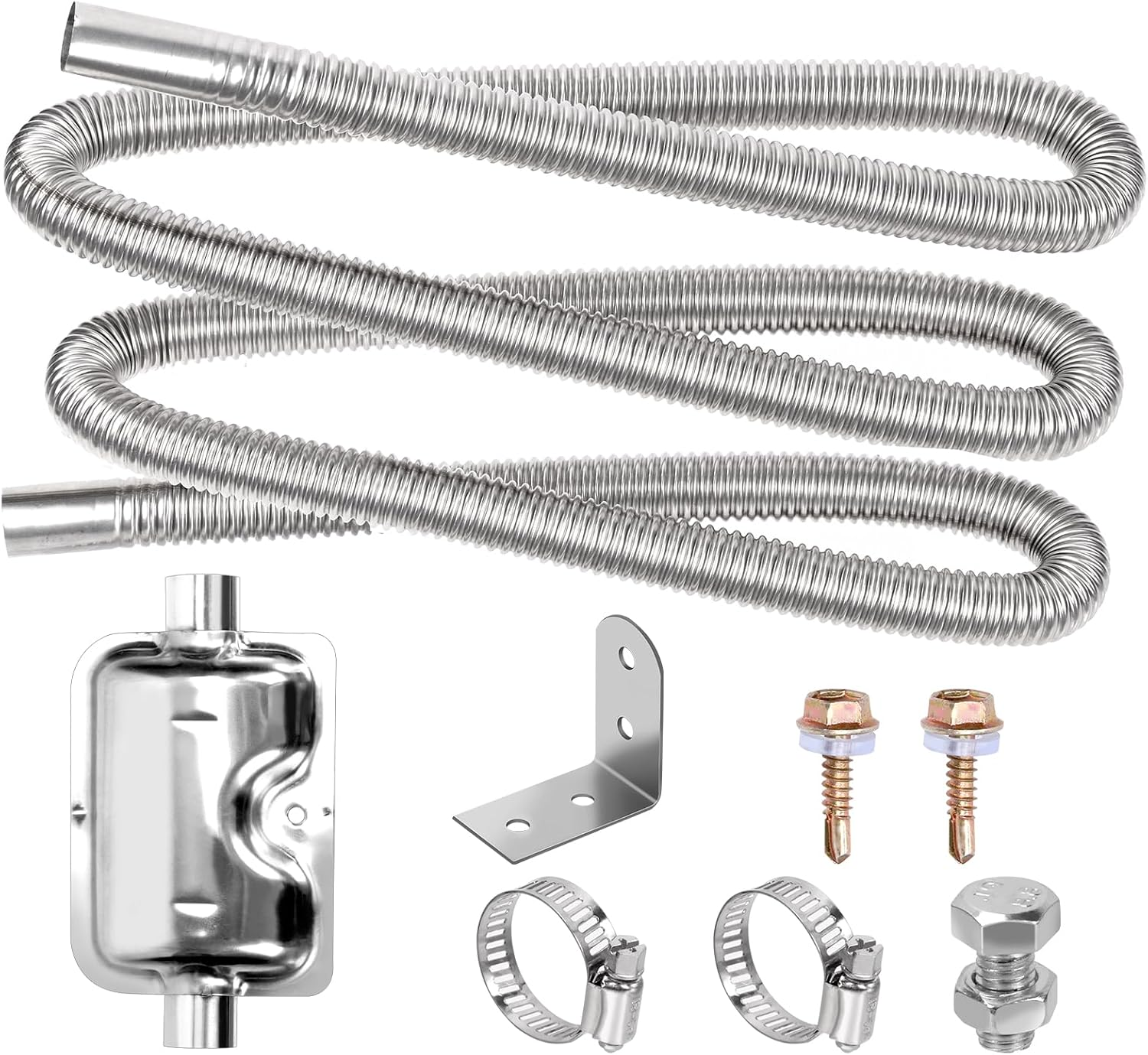 2.5CM/1&rdquo; Parking Air Heater Exhaust Pipe, Stainless Steel, Flexible Exhaust Tubing with Muffler, Diesel Heater Exhaust Pipe Tube, Silver, 8Pcs image number 2