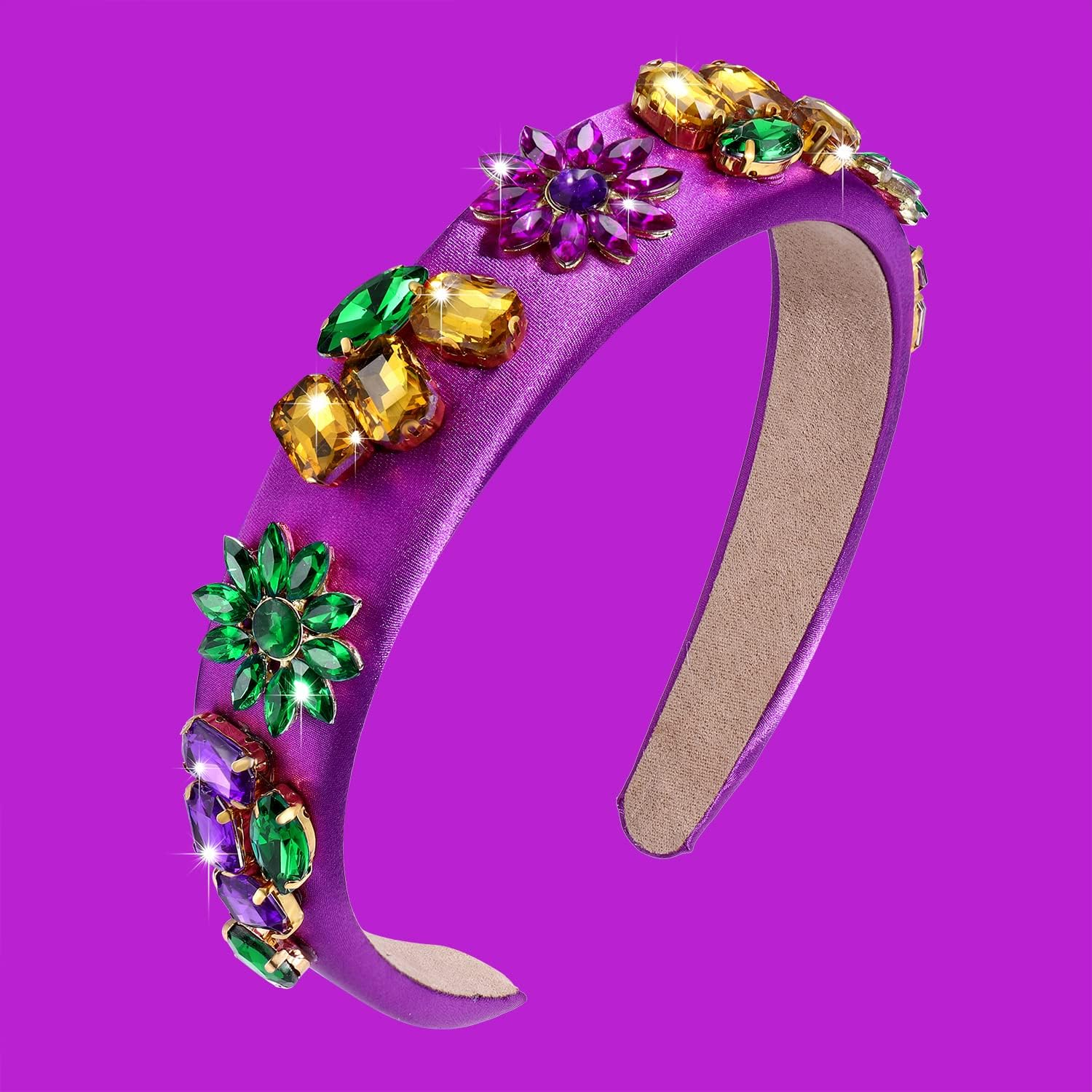 Mardi Gras Headband Sparkly Crystal Wide Purple Headband for Women Girls Mardi Gras Carnival Party Headpiece Hair Accessories Gift (Mardi Gras Purple Headband) image number 4