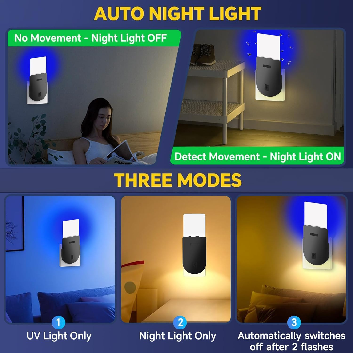 Flying Insect Trap,2 in 1 Indoor Plug-In Bug Zapper,1 Trap Black and 6 Glue Cards,Fruit Fly Trap for Gnat,Moth,Mosquito,Suitable for Every Part of the Home (Black) image number 2