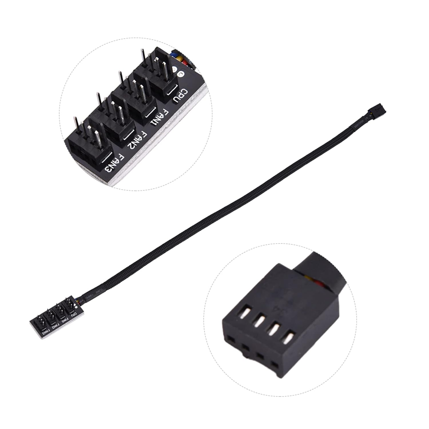 4-Pin Case Fan Connector Cable Extender with PWM Function, Black Sleeved 4 Way Splitter Hub for CPU Fans, Supports Speed Control, Compatible with 3-Pin / 4-Pin, for Tech Enthusiasts image number 2
