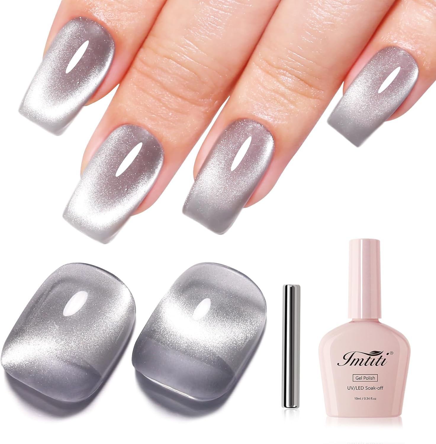 Imtiti Moonlight Pink Cat Eye Gel Nail Polish with Magnet, Holographic Glitter Shimmer Translucent UV Gel Polish for Nail Art Soak off UV LED